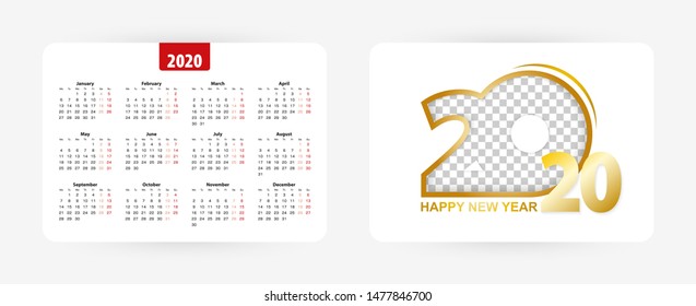 Pocket calendar 2020, vector illustration.