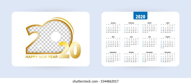 Pocket calendar 2020, week starts on Sunday. Vector illustration