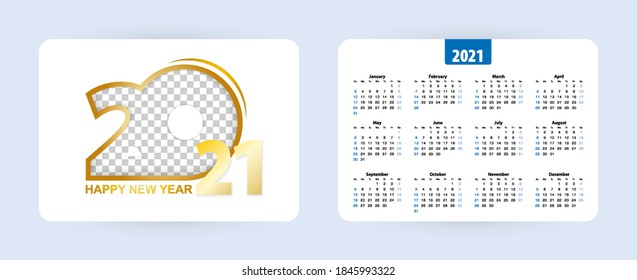 Pocket calendar 2021, week starts on Sunday. Vector illustration