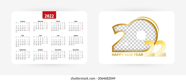 Pocket calendar 2022, vector illustration.