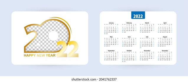 Pocket calendar 2022, la semana comienza el domingo. Ilustración del vector