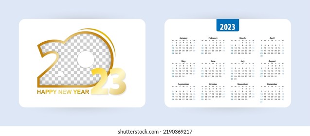 Pocket calendar 2023, week starts on Sunday. Vector illustration