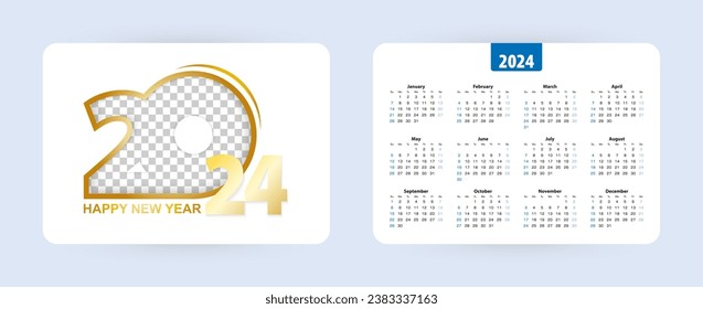 Pocket calendar 2024, week starts on Sunday. Vector illustration