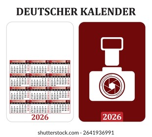 Pocket Calendar for 2026 in German, with space for publicity and image