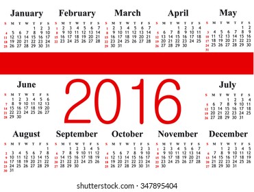 Pocket calendar on 2016 year