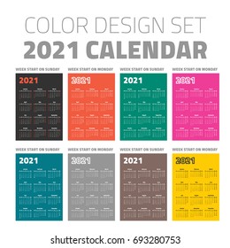 pocket calendar set 2021 on different color backgrounds