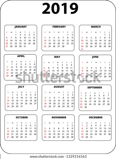 Pocket Calendar Template 2019vector Illustration Stock Image Pocket Calendar Template 2019vector Illustration Stock Image