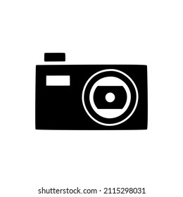 Pocket-Kamera, Kompaktkamera-Symbol auf schwarz-weißem Hintergrund, gefüllt