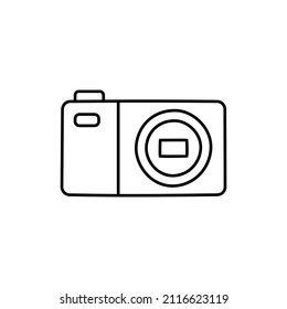 Pocket camera, Compact camera icon in black line style icon, style isolated on white background