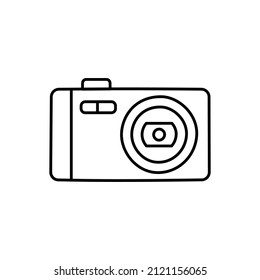 Pocket camera, Compact camera icon in black line style icon, style isolated on white background