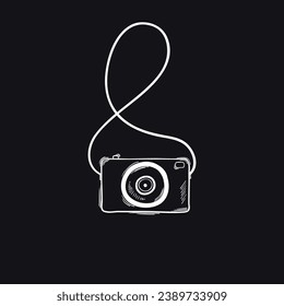 Pocket Camera T-shirt design, Hand Drawing concept, Vector Illustration