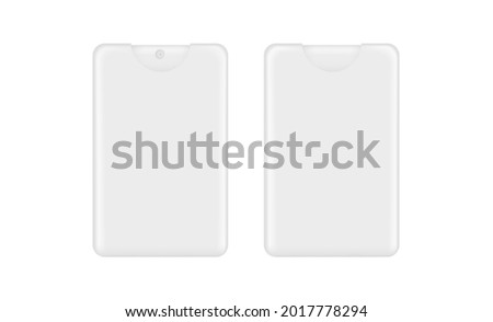 Pocket Card Spray Bottle Mockup Isolated on White Background, Front and Back View. Vector Illustration