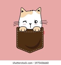Pocket Cat. Cute print with kitty for t-shirt design, baby shower, greeting card. Vector Illustration. svg