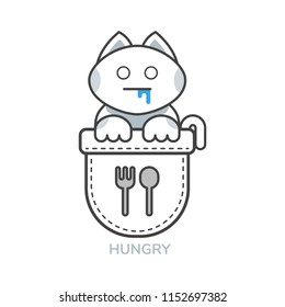 Pocket cute cat asian emoji icon for hungry feeling