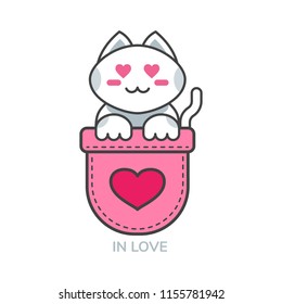 Pocket cute cat asian emoji icon for in love mood