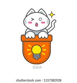 Pocket cute cat asian emoji icon for idea