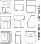 Pocket designs for clothes, cargo pocket, flap pocket, pocket vector illustrations