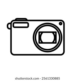 pocket digital camera icon. black outline camera icon illustration.