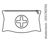 Pocket first aid kit line art vector illustration, emergency medical pouch clipart, EDC pocket medical kit outline line icon
