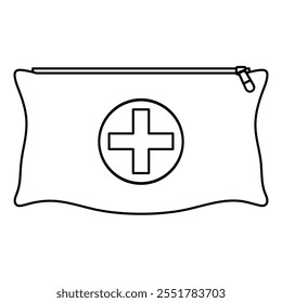 Pocket first aid kit line art vector illustration, emergency medical pouch clipart, EDC pocket medical kit outline line icon
