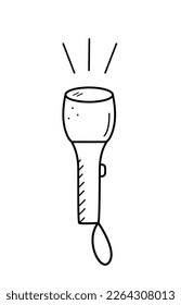 Icono del doodle de la linterna de bolsillo. Linterna de mano en una cadena, ilustración vectorial.