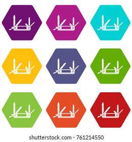 Pocket flashlight icon set many color hexahedron isolated on white vector illustration