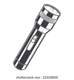 Pocket Flashlight isolated on a white background. Monochromatic line art. Retro design. Vector illustration.