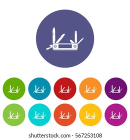 Pocket flashlight set icons in different colors isolated on white background