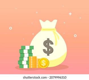 A pocket full of money illustration set. Luck, gold coins, points, dollars, finance. Vector drawing. Hand drawn style.