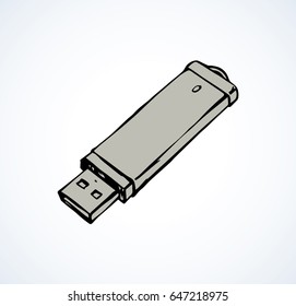 Pocket gb chip isolated on white backdrop. Freehand linear black ink hand drawn picture in art contemporary contour scribble style pen on paper. View close up with space for text