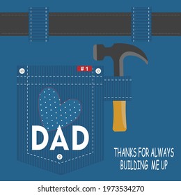 Pocket and hammer illustration for father's day greeting card