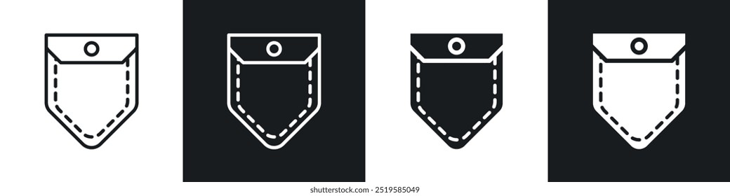 Pocket icon collection in black and white filled and stroke line style.
