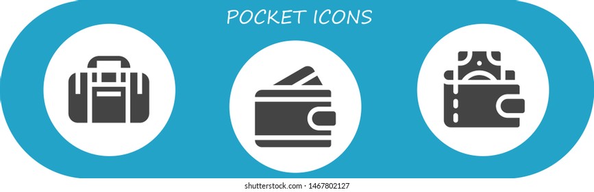 pocket icon set. 3 filled pocket icons.  Simple modern icons about  - Sport bag, Wallet