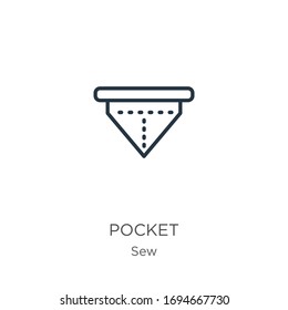 Pocket icon. Thin linear pocket outline icon isolated on white background from sew collection. Line vector sign, symbol for web and mobile