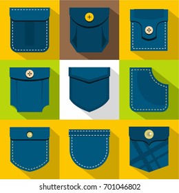 Pocket icons set. Flat set of 9 pocket vector icons for web with long shadow