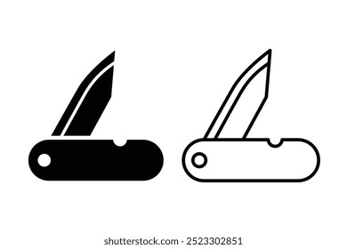 Diseño de icono de Vector plano blanco y negro de navaja de bolsillo. Diseño de símbolo de navaja de bolsillo y arte de Clip