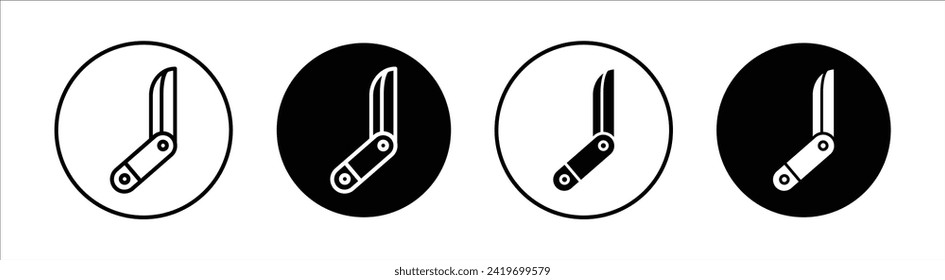 Juego de iconos de línea plana con cuchillo de bolsillo. vector de ilustración de línea delgada con cuchillo de bolsillo