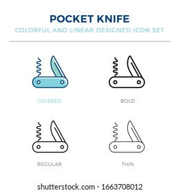 pocket knife icon in different style vector illustration.one colored and black pocket knife vector icons designed in filled, outline, line and stroke style can be used for web, mobile, ui
