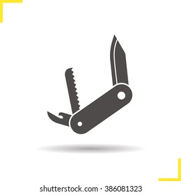 Pocket knife icon. Drop shadow penknife silhouette symbol. Multi functional tourist's knife. Pocket knife logo concept. Vector isolated illustration