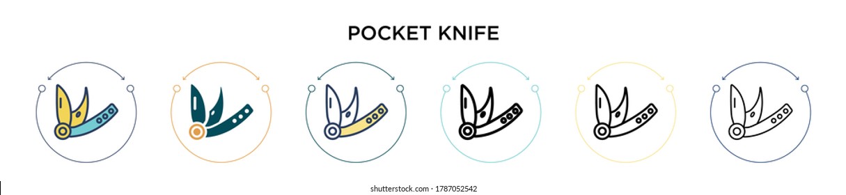 Pocket knife icon in filled, thin line, outline and stroke style. Vector illustration of two colored and black pocket knife vector icons designs can be used for mobile, ui, web