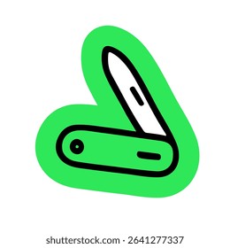 Pocket knife icon, green heart shape	
