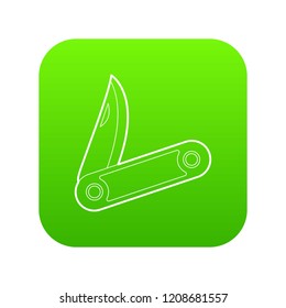 Pocket knife icon green vector isolated on white background