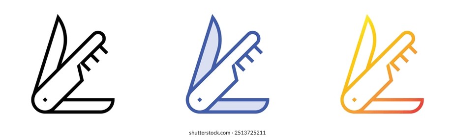 Icono de navaja de bolsillo. Lineal, relleno azul y diseño de estilo degradado aislado sobre fondo blanco