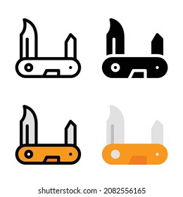Pocket knife icon with outline, glyph, filled outline and flat style.