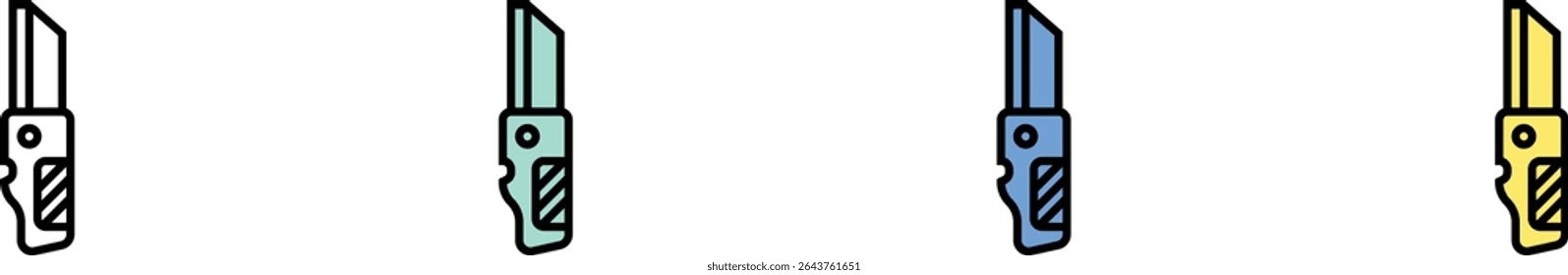 pocket knife icon. Outline, Green, Blue and Yellow Style Design Isolated On White Background