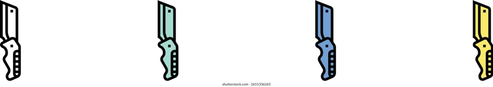pocket knife icon. Outline, Green, Blue and Yellow Style Design Isolated On White Background