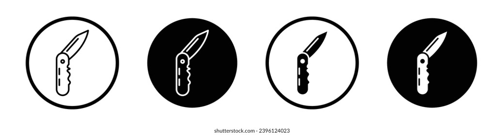 Juego de iconos con cuchillo de bolsillo. símbolo vectorial de la herramienta de la navaja pequeña del ejército rellenado de negro y delineado