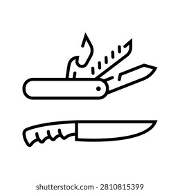 Pocket knife icon. Tools and pocketknife line symbol. Black and white.