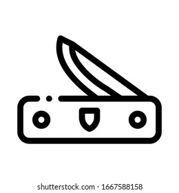 Vector de icono de cuchilla de bolsillo. Signo de eslabón de bolsillo de esquema. Ilustración de símbolo de contorno aislado