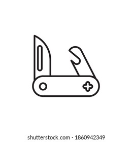pocket knife icon vector outline design. camping equipment line icon. isolated on white background